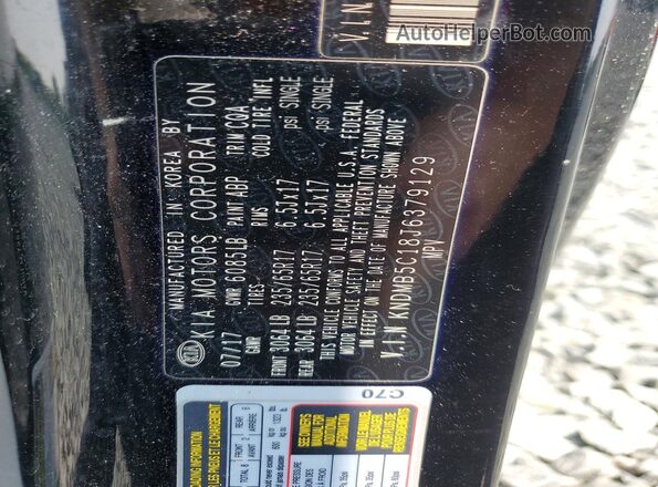 KNDMB5C18J6379129 2018 KIA SEDONA Black VIN კოდის სტიკერის ხედი