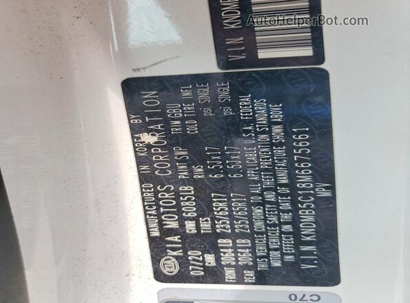 KNDMB5C18M6675661 2021 KIA SEDONA Белый Вид наклейки с VIN-кодом