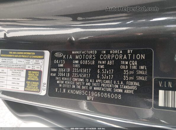 KNDMB5C19G6086008 2016 KIA SEDONA Blue Շարժիչի բաժամունքի տեսք