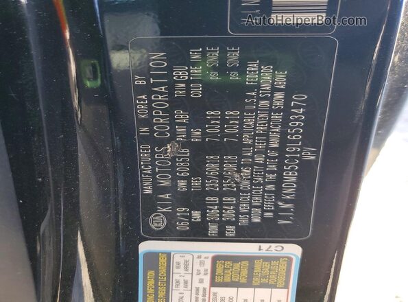 KNDMB5C19L6593470 2020 KIA SEDONA Black Vista de la etiqueta del VIN