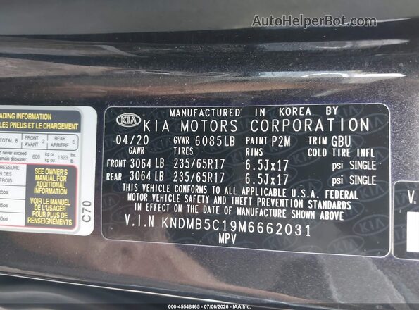 KNDMB5C19M6662031 2021 KIA SEDONA Gray Widok komory silnika