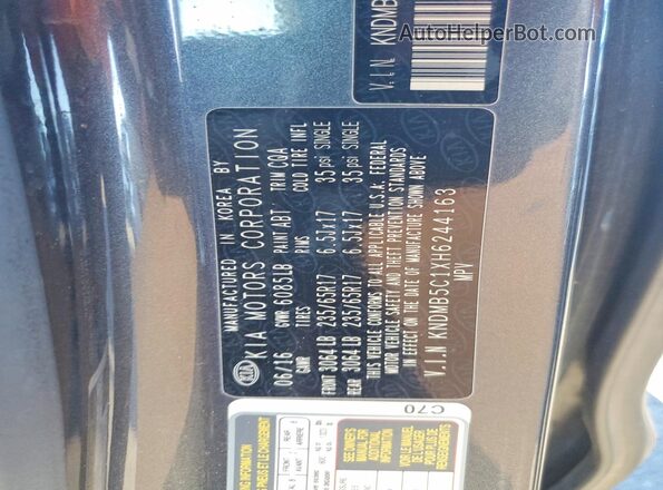 KNDMB5C1XH6244163 2017 KIA SEDONA Серый Вид подкапотного пространства