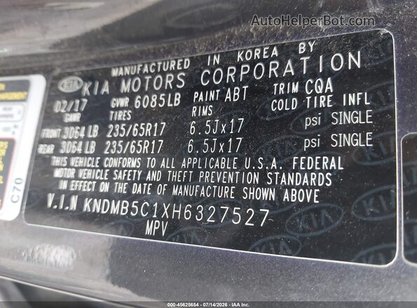 KNDMB5C1XH6327527 2017 KIA SEDONA Gray Շարժիչի բաժամունքի տեսք