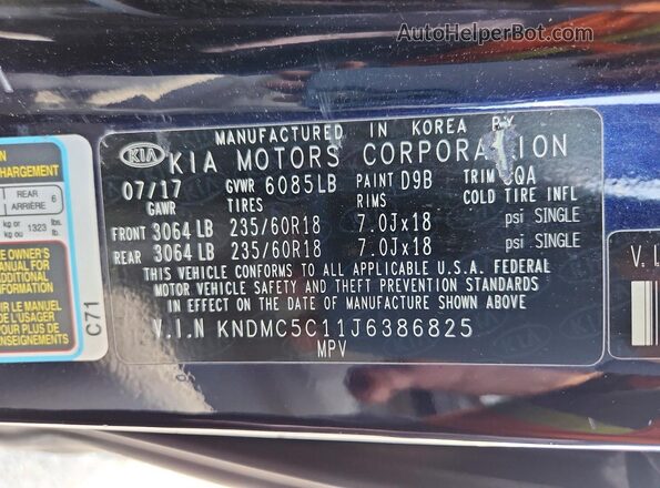KNDMC5C11J6386825 2018 KIA SEDONA Blue VIN sticker view