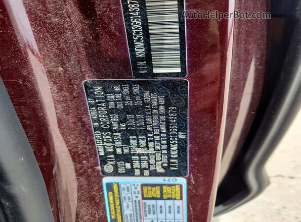 KNDMC5C13G6143879 2016 KIA SEDONA Burgundy Widok naklejki z numerem VIN