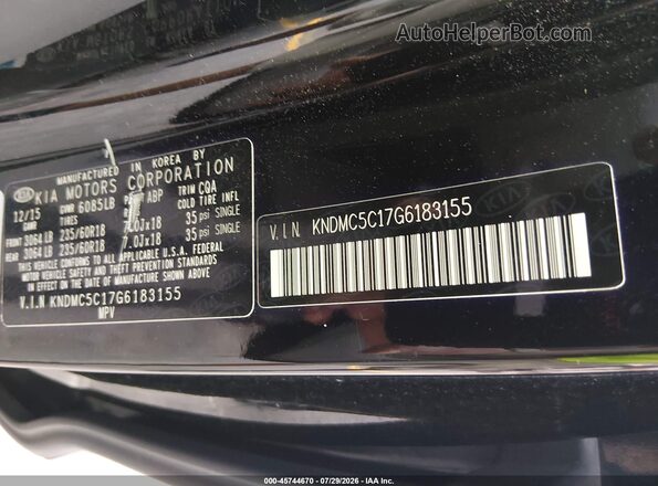 KNDMC5C17G6183155 2016 KIA SEDONA Black Вид підкапотного простору