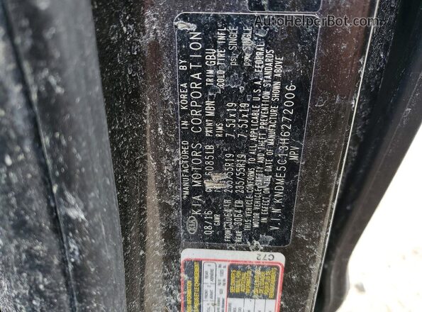 KNDME5C13H6272006 2017 KIA SEDONA Gray Вид наклейки з VIN-кодом