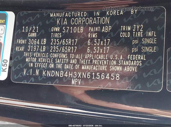 KNDNB4H3XN6156458 2022 KIA CARNIVAL MPV Black Widok komory silnika