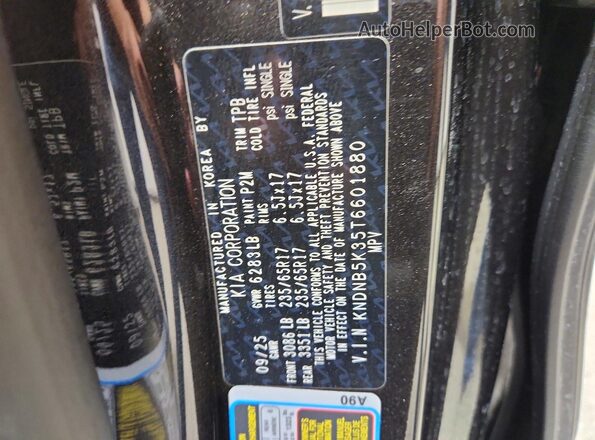 KNDNB5K35T6601880 2026 KIA CARNIVAL Charcoal VIN կոդի պիտակի տեսք