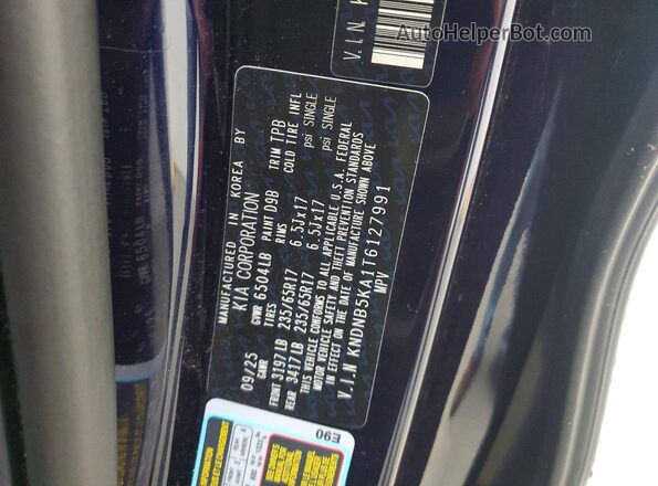 KNDNB5KA1T6127991 2026 KIA CARNIVAL Blue VIN sticker view