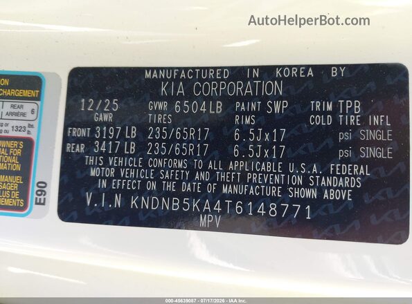 KNDNB5KA4T6148771 2026 KIA CARNIVAL MPV HYBRID White Engine compartment view