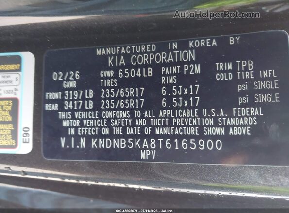 KNDNB5KA8T6165900 2026 KIA CARNIVAL MPV HYBRID Black Вид підкапотного простору