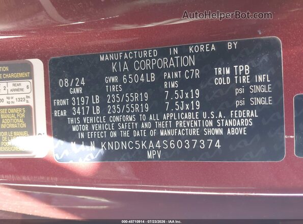 KNDNC5KA4S6037374 2025 KIA CARNIVAL MPV HYBRID Red ძრავის განყოფილების ხედი