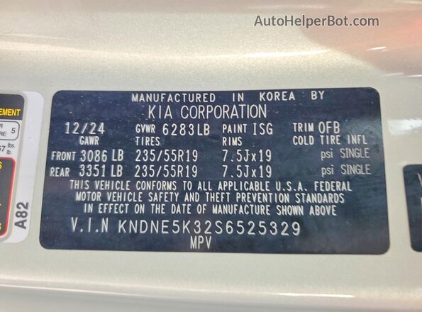 KNDNE5K32S6525329 2025 KIA CARNIVAL Silver Vista de la etiqueta del VIN