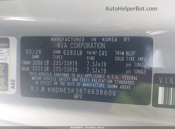 KNDNE5K36T6638606 2026 KIA CARNIVAL MPV Серый Вид подкапотного пространства