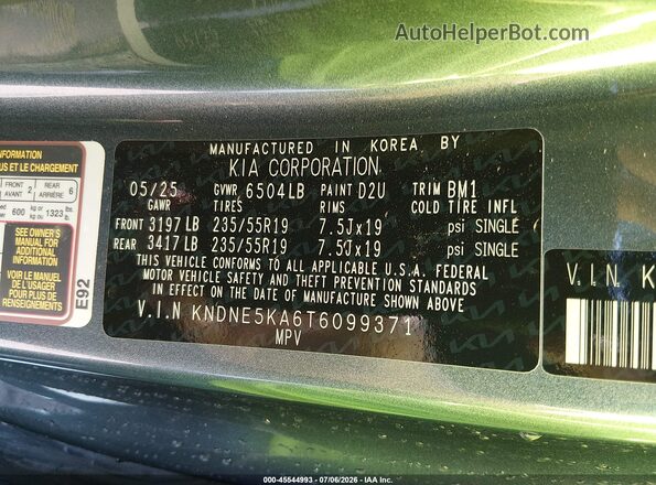 KNDNE5KA6T6099371 2026 KIA CARNIVAL MPV HYBRID Gray Engine compartment view