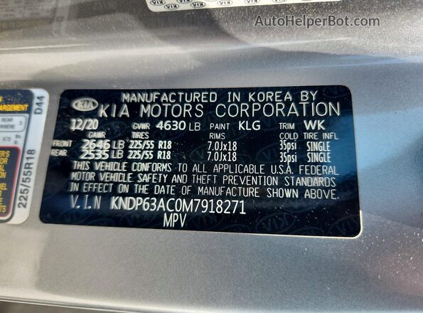KNDP63AC0M7918271 2021 KIA SPORTAGE Silver VIN sticker view