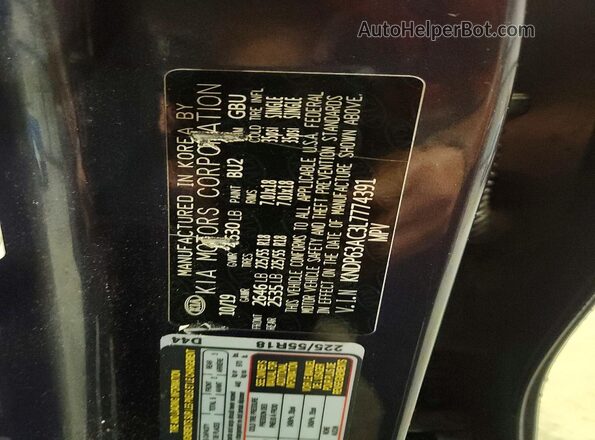 KNDP63AC3L7774391 2020 KIA SPORTAGE Charcoal Vista de la etiqueta del VIN