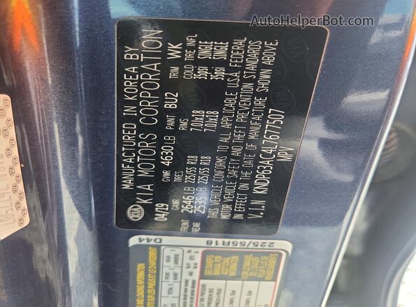 KNDP63AC4L7677507 2020 KIA SPORTAGE Teal VIN კოდის სტიკერის ხედი
