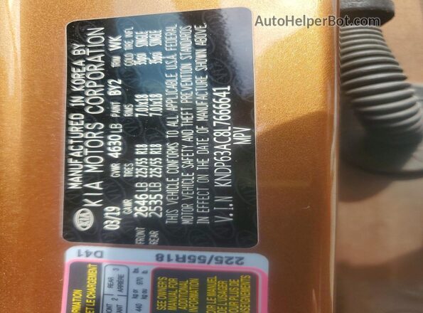 KNDP63AC8L7666641 2020 KIA SPORTAGE Gold VIN კოდის სტიკერის ხედი