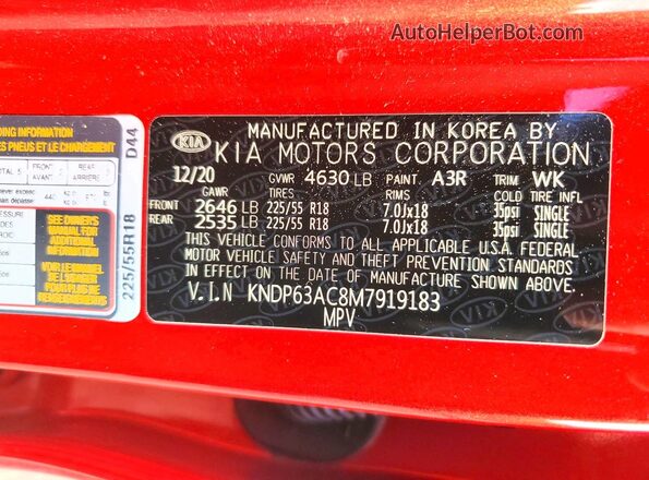 KNDP63AC8M7919183 2021 KIA SPORTAGE Red ძრავის განყოფილების ხედი