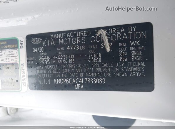 KNDP6CAC4L7833089 2020 KIA SPORTAGE White Շարժիչի բաժամունքի տեսք