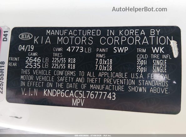 KNDP6CAC5L7677743 2020 KIA SPORTAGE Белый Вид подкапотного пространства