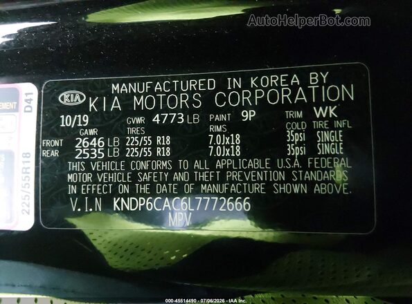 KNDP6CAC6L7772666 2020 KIA SPORTAGE Black Vista del compartimento del motor