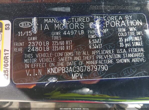 KNDPB3AC3G7879790 2016 KIA SPORTAGE Black ძრავის განყოფილების ხედი