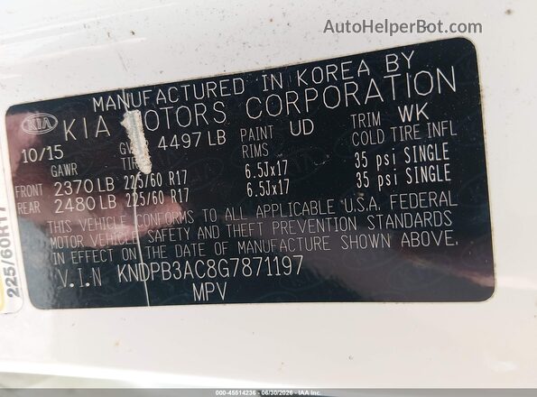 KNDPB3AC8G7871197 2016 KIA SPORTAGE Белый Вид подкапотного пространства
