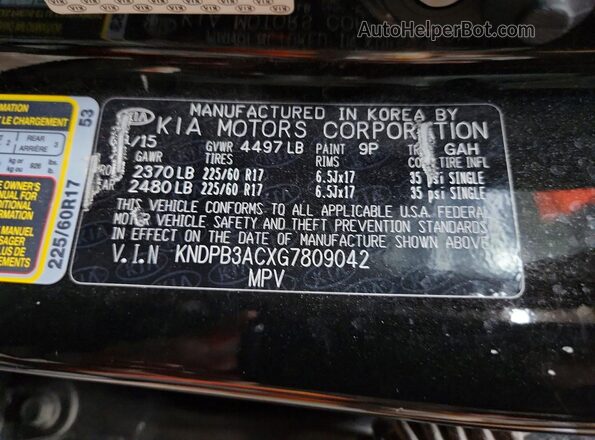 KNDPB3ACXG7809042 2016 KIA SPORTAGE Charcoal VIN sticker view