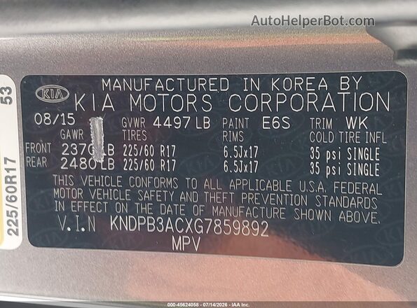 KNDPB3ACXG7859892 2016 KIA SPORTAGE Gray Շարժիչի բաժամունքի տեսք