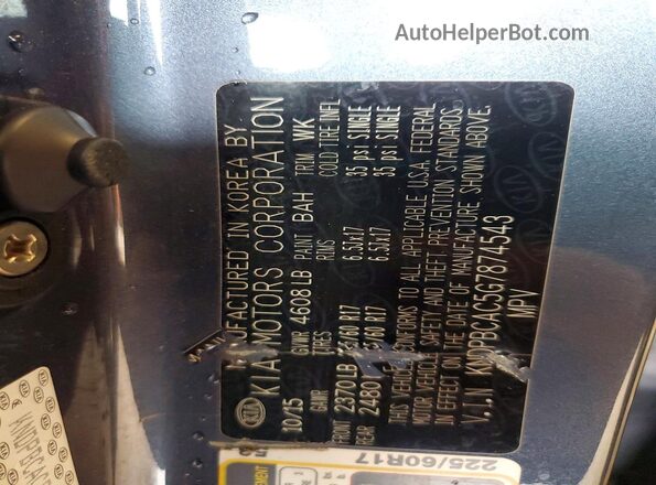 KNDPBCAC5G7874543 2016 KIA SPORTAGE Blue VIN sticker view