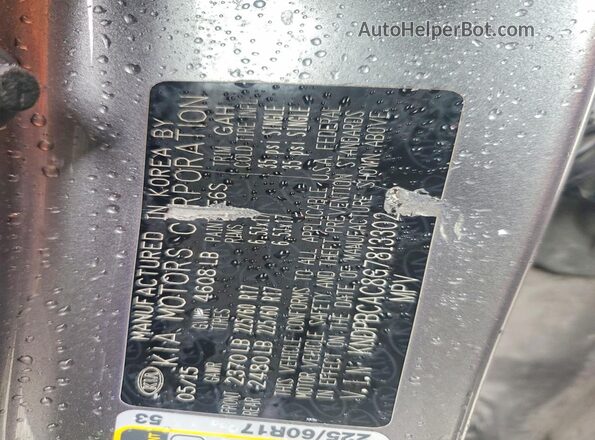 KNDPBCAC8G7813302 2016 KIA SPORTAGE Gray Вид наклейки з VIN-кодом