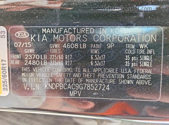 KNDPBCAC9G7852724 2016 KIA SPORTAGE Black Вид наклейки з VIN-кодом