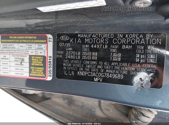 KNDPC3AC0G7849689 2016 KIA SPORTAGE Blue Engine compartment view