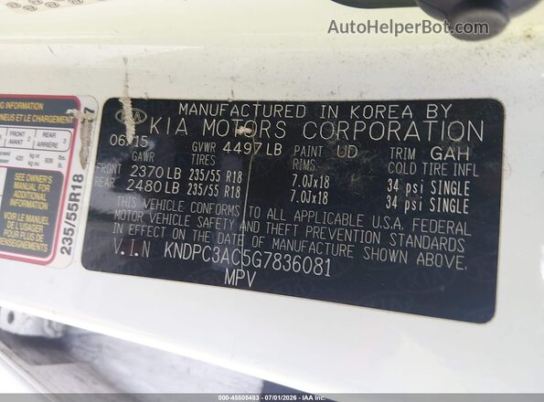 KNDPC3AC5G7836081 2016 KIA SPORTAGE White Engine compartment view