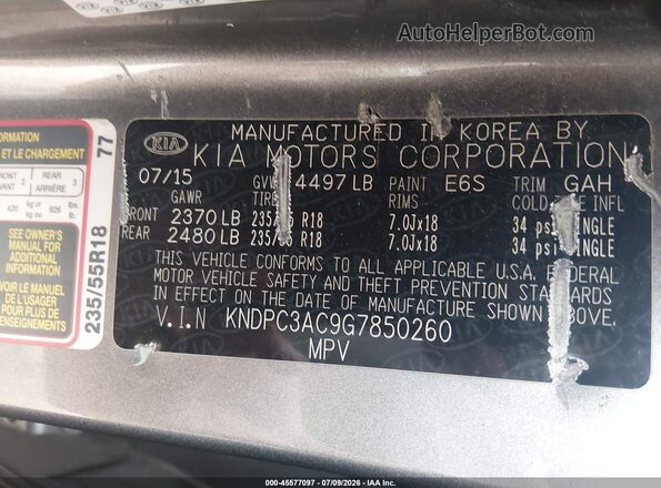 KNDPC3AC9G7850260 2016 KIA SPORTAGE Gray Engine compartment view