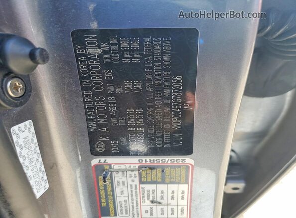 KNDPCCA67G7872056 2016 KIA SPORTAGE Gray Vista de la etiqueta del VIN