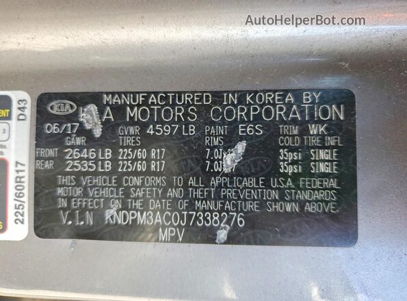 KNDPM3AC0J7338276 2018 KIA SPORTAGE Gray Շարժիչի բաժամունքի տեսք
