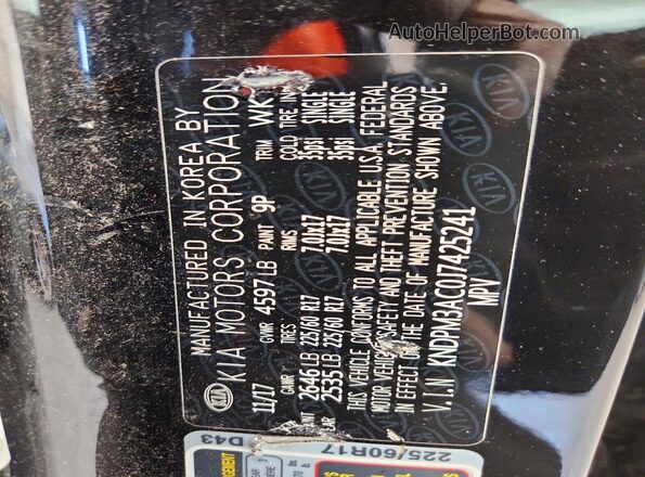 KNDPM3AC0J7425241 2018 KIA SPORTAGE Черный Вид наклейки с VIN-кодом