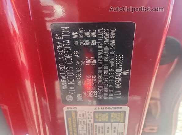 KNDPM3AC0L7763323 2020 KIA SPORTAGE Red VIN კოდის სტიკერის ხედი