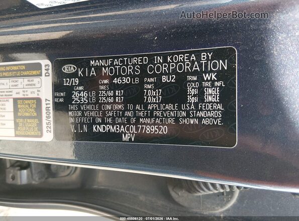 KNDPM3AC0L7789520 2020 KIA SPORTAGE Blue Vista del compartimento del motor