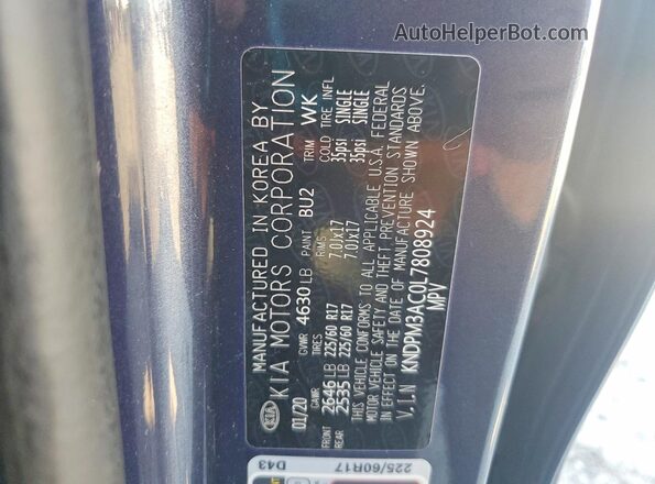 KNDPM3AC0L7808924 2020 KIA SPORTAGE Blue VIN կոդի պիտակի տեսք