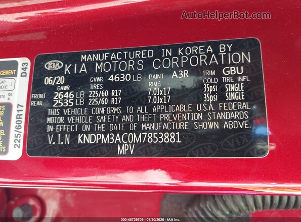 KNDPM3AC0M7853881 2021 KIA SPORTAGE Red ძრავის განყოფილების ხედი