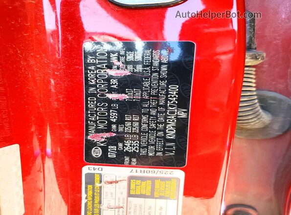 KNDPM3AC1K7543400 2019 KIA SPORTAGE Burgundy Widok naklejki z numerem VIN
