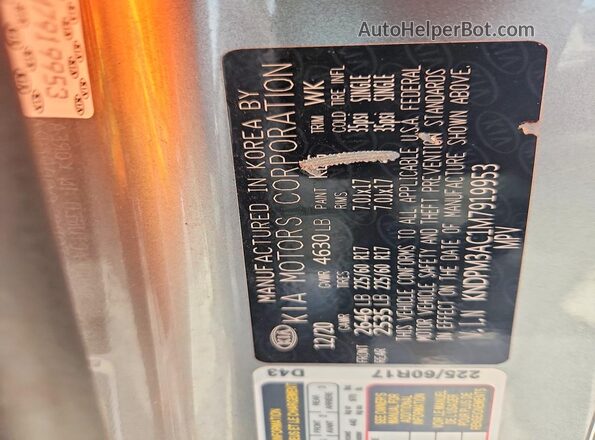 KNDPM3AC1M7919953 2021 KIA SPORTAGE Gray VIN sticker view