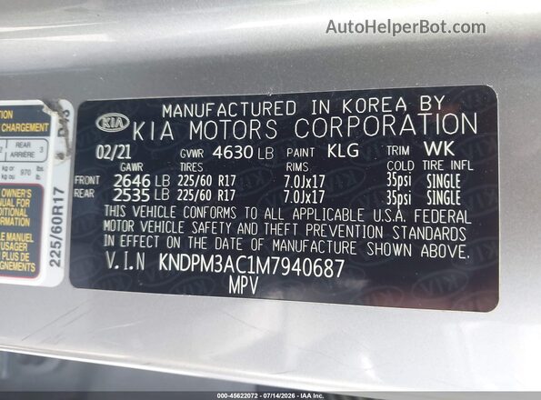 KNDPM3AC1M7940687 2021 KIA SPORTAGE Silver Vista del compartimento del motor