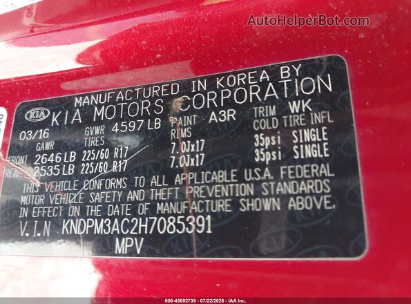 KNDPM3AC2H7085391 2017 KIA SPORTAGE Red Շարժիչի բաժամունքի տեսք