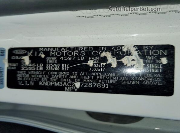 KNDPM3AC2H7287891 2017 KIA SPORTAGE White VIN sticker view